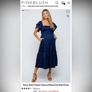 Navy blue satin maternity dress